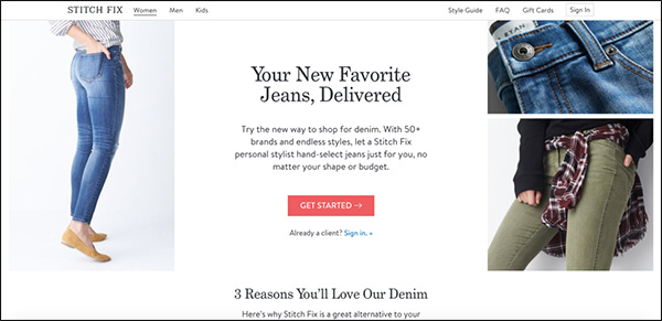 Landing page with good ad scent from Stitch Fix ad