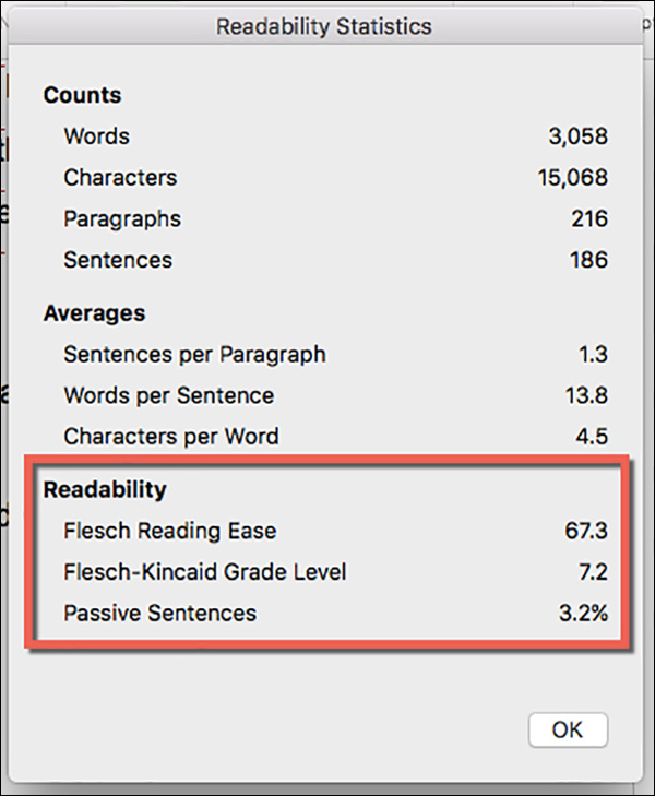 Casella di riepilogo ortografia e grammatica di Word