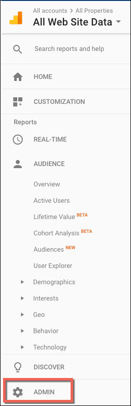 Go the Admin Section of Google Analytics