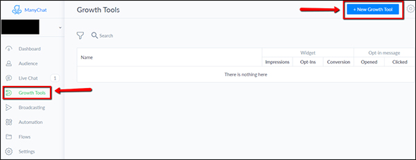 “Growth Tools” and then “+ New Growth Tool”
