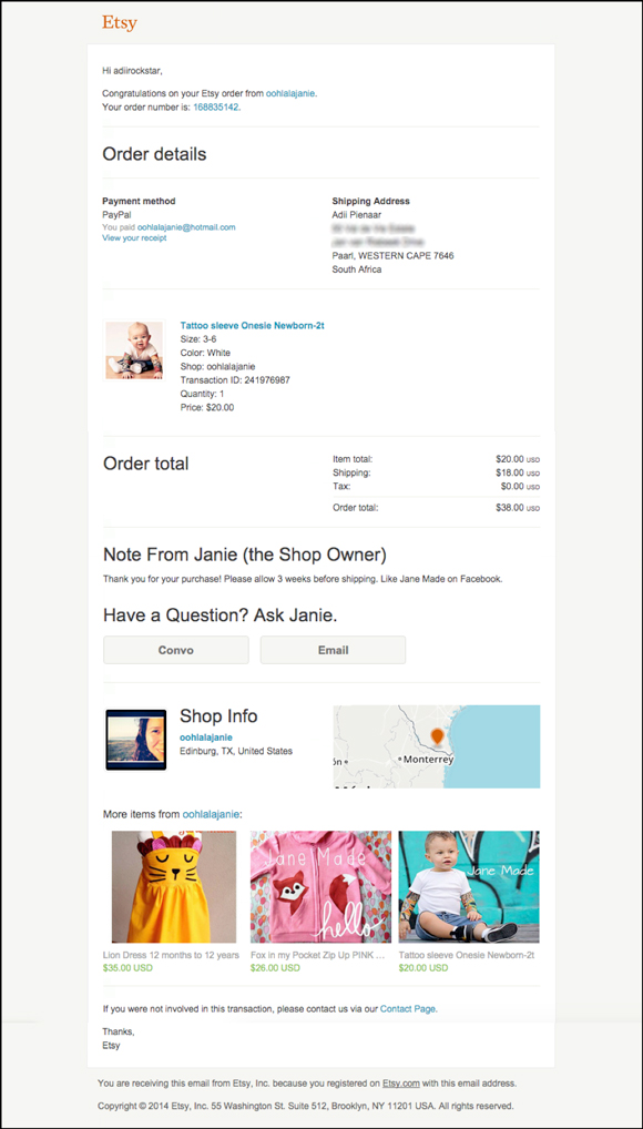 Etsy transactional email