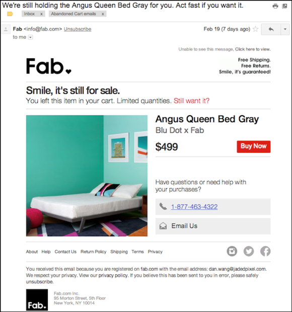 Fab cart abandonment email